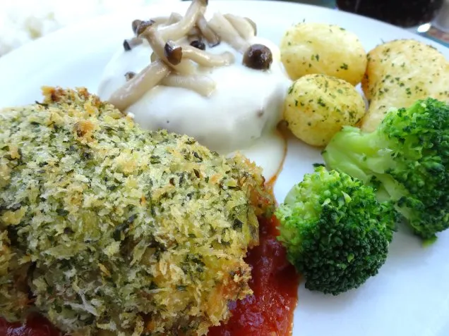 コンビネーションプレート（チーズクリームソースハンバーグ、チキンのパン粉焼き）（プラザパビリオン・レストラン）