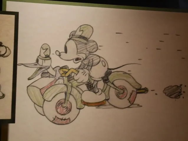 バイクに乗るドナルドとミッキー（ディズニーギャラリー）