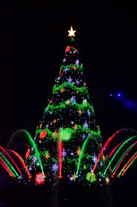 噴水とクリスマスツリー（カラー・オブ・クリスマス 2017）