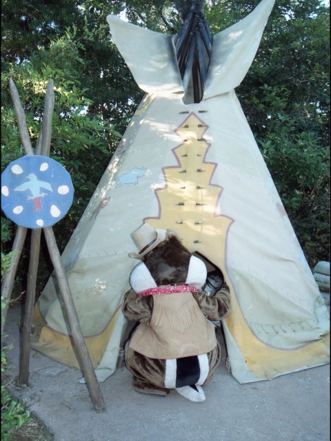 テントに入るデール（ウエスタンランド）